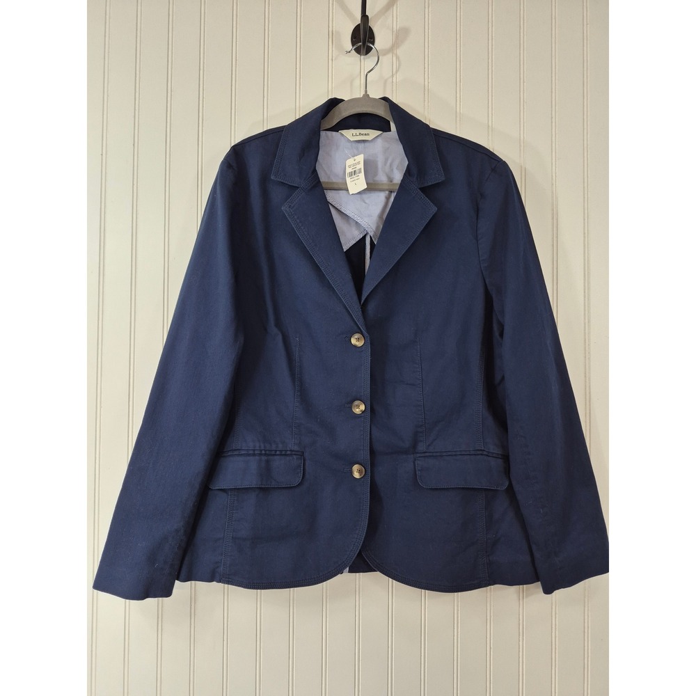 NWT LL Bean Bridgton Blazer Navy Twill Canvas Cotton Stretch 
Large  Nautical